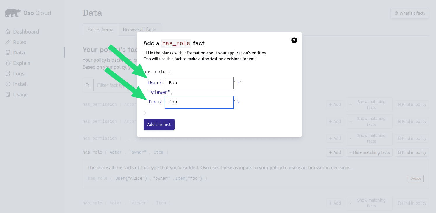 Screenshot point to where to input text for the Fact for Bob.