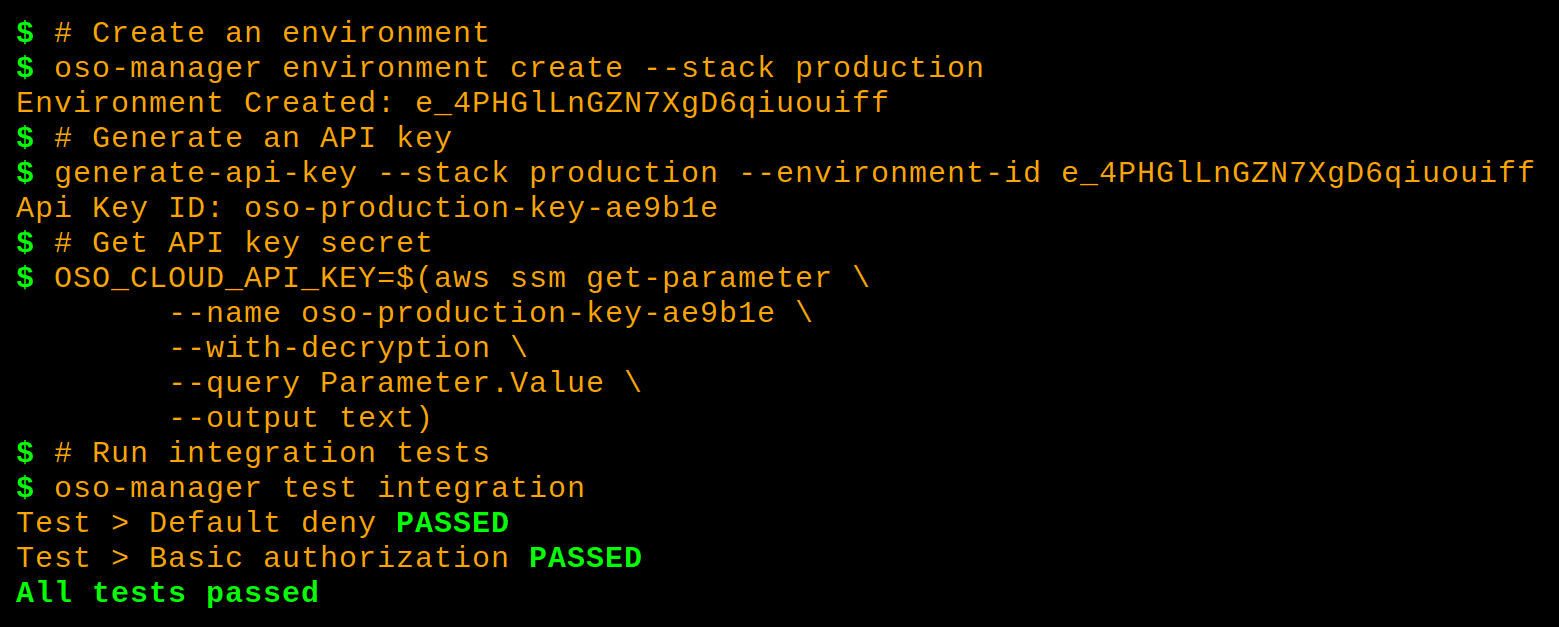Example of using the oso-manager tool